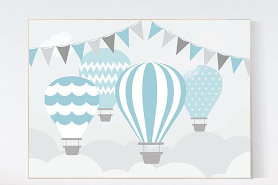 Baby boy room decor, hot air balloon Nursery, nursery Print, nursery decor, blue nursery decor, Baby Nursery Room Decor, playroom decor