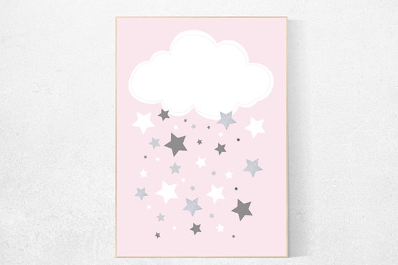 Pink gray nursery decor, cloud nursery, baby girl nursery decor, pink silver, kids room decor, cloud nursery decor, baby room, baby gifts