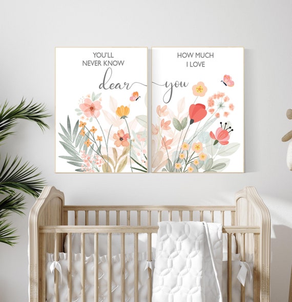 Boho Nursery wall art, Wildflower Nursery Decor, Floral Nursery, Girl Nursery Decor, you’ll never know dear how much I love you, flower