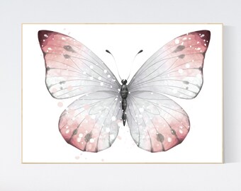 Blush Pink Butterfly Nursery Art Print: Girls Room Decor