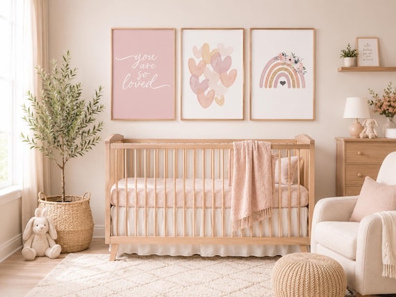 Rainbow Heart Nursery Print: Blush Girl Room Decor