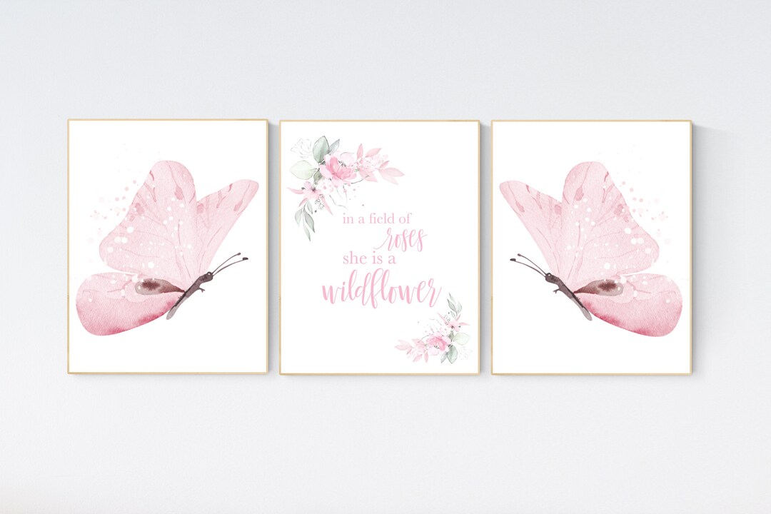 Butterfly Nursery Art Prints: Light Pink Girl Decor, Set of 3 - Etsy