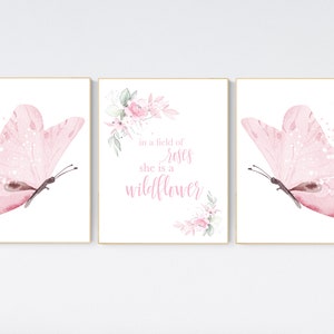Butterfly Nursery Art Prints: Light Pink Girl Decor, Set of 3