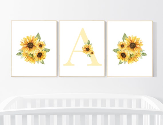 Nursery decor girl flower, Sunflower nursery, Yellow nursery, floral nursery, boho nursery, name nursery, sunflower, girl nursery wall decor