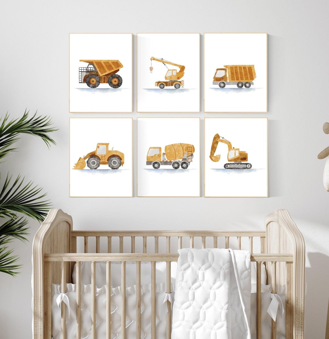 Boy Room Wall Art, Construction Vehicle Nursery Prints, Construction