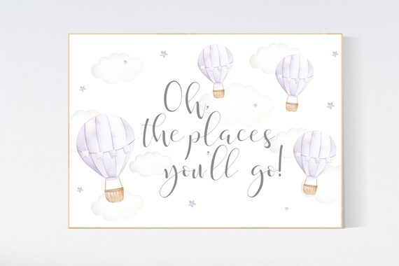 Hot air balloon nursery, lilac nursery, Nursery decor girl purple, hot air balloon nursery animal, lilac nursery, travel theme nursery