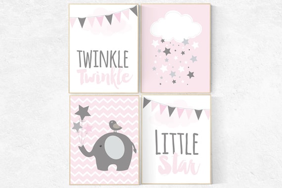 Twinkle Twinkle Little Star, Baby girl nursery, elephant nursery, cloud nursery, baby girl nursery ideas, pink nursery, girls room wall art