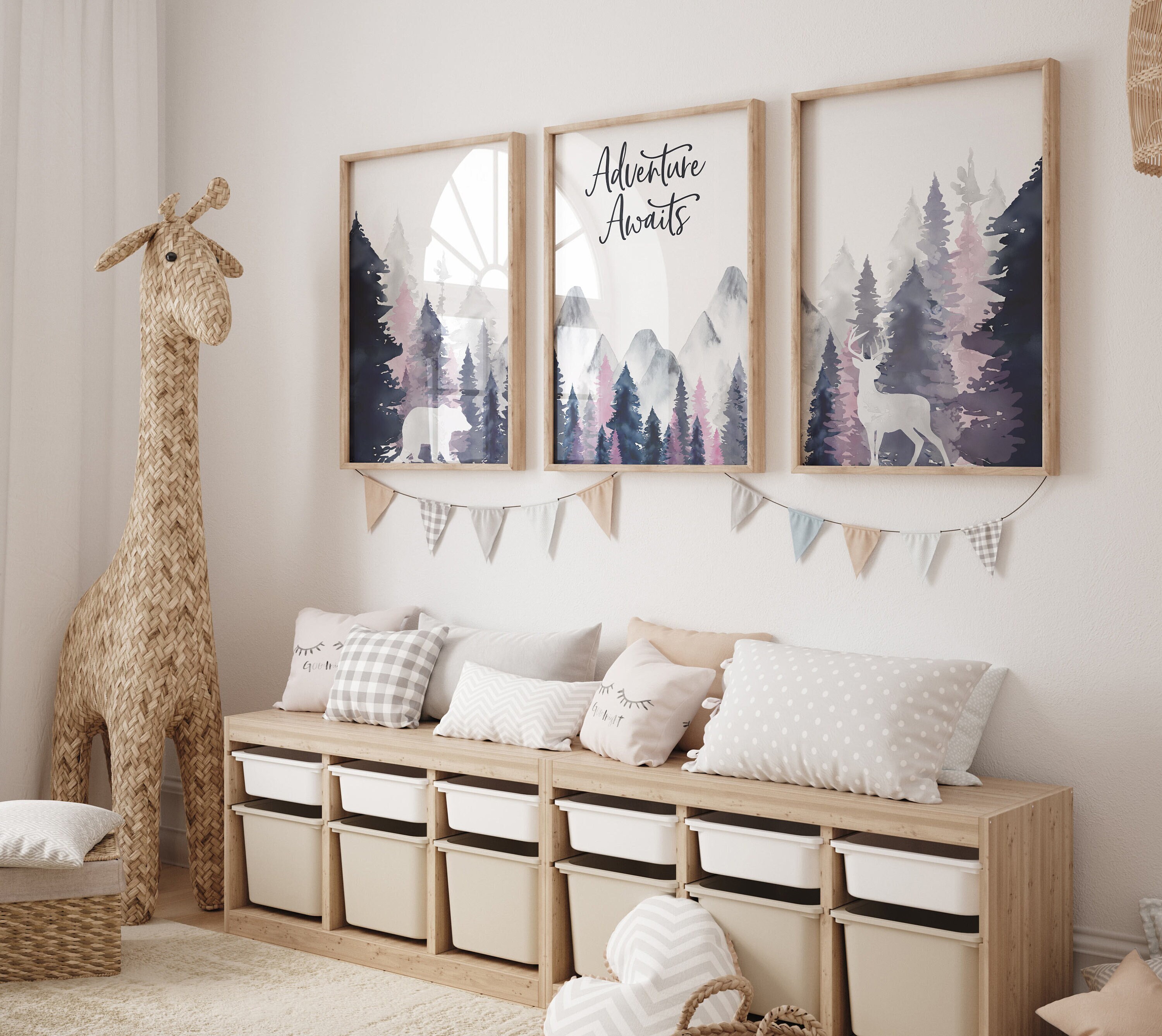 Nursery decor woodland mountain wall art tree nursery decor