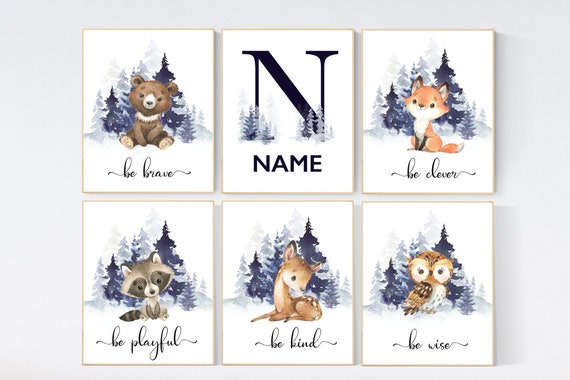 Woodland animals, Nursery decor boy, navy blue nursery, nursery wall art animals, animal nursery decor, woodland nursery, forest animals