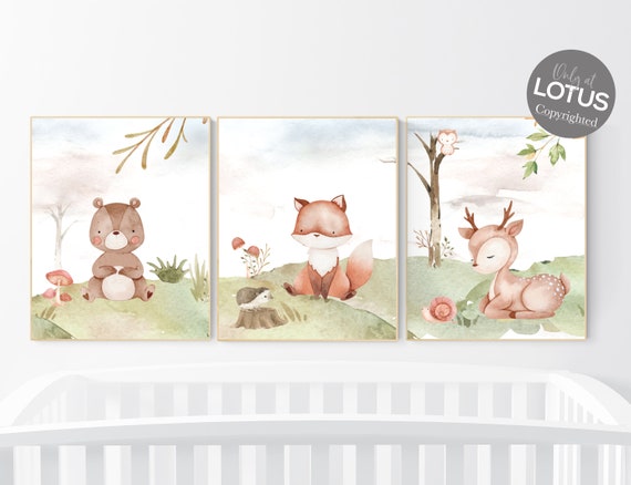 Woodland nursery decor, animals prints, woodland nursery prints, jungle animals, nursery wall art woodland, nursery prints gender neutral,