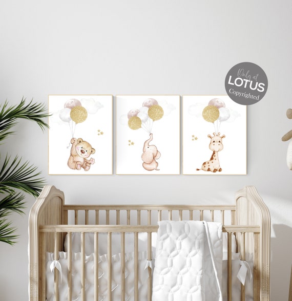 Nursery wall art neutral, gold nursery, animal prints, nursery decor neutral, baby room decor gender neutral, beige gold, baby room art