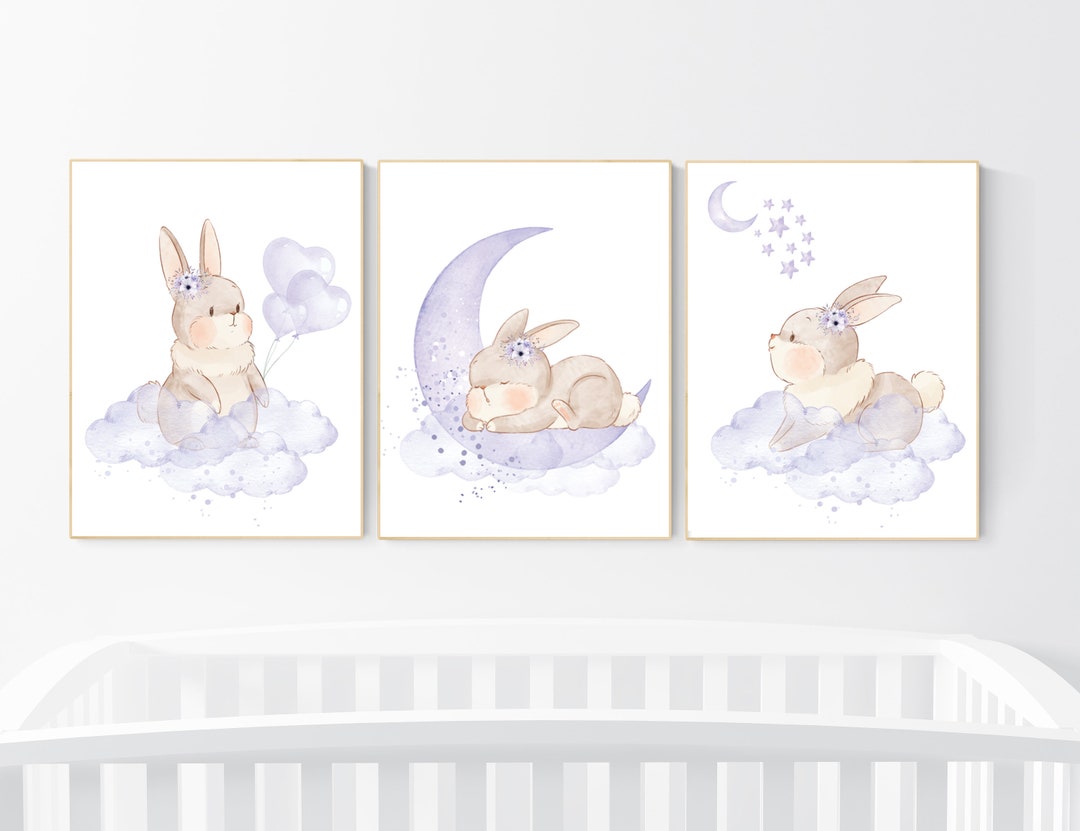 Bunny Nursery Wall Art, Girl Nursery Decor, Purple Nursery Decor, Lilac ...