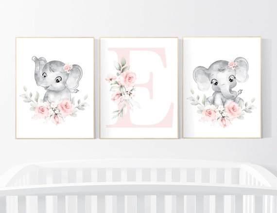 Nursery decor girl boho, blush, elephant nursery wall art, nursery decor girl floral, nursery decor girl woodland, floral nursery, boho