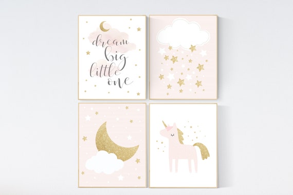 Blush gold nursery decor, dream big little one, blush pink and gold nursery, stars, Unicorn nursery, Nursery decor girl, girls room decor
