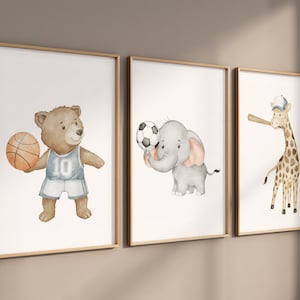 Sports nursery decor, Baby Animals Sport, Baby boy sports nursery, Safari nursery, baseball, soccer, basketball nursery, animal sports