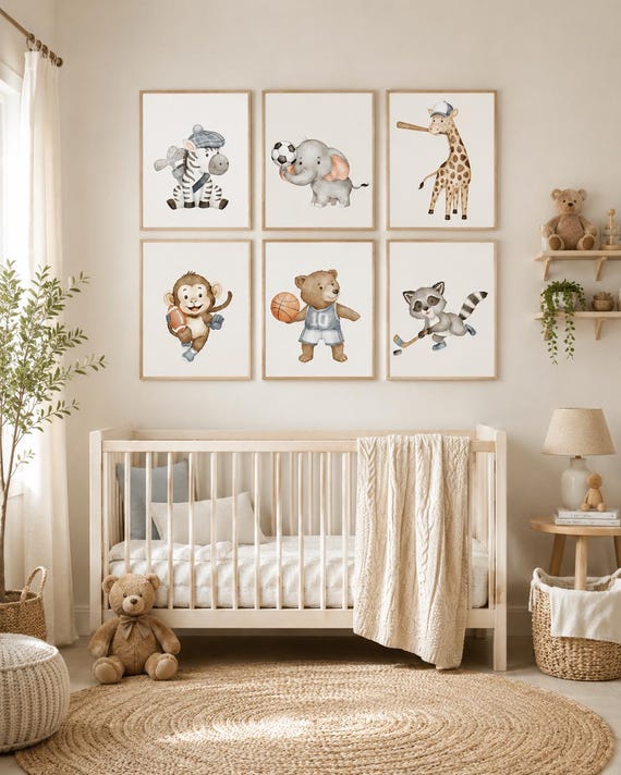 Baby Animals Sports Nursery Decor: Watercolor Prints