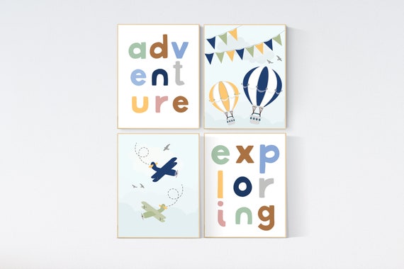 Adventure nursery decor, Nursery decor boy mountains adventure, nursery decor boy airplane, world map nursery, adventure, navy yellow