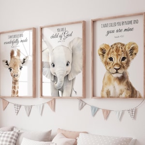 Safari Animal Nursery Prints: Christian Scripture Wall Art Set