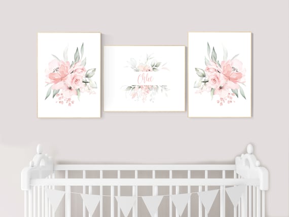 Nursery decor girl floral, nursery decor girl flowers, blush pink, nursery decor girl boho, floral nursery prints, nursery decor girl name