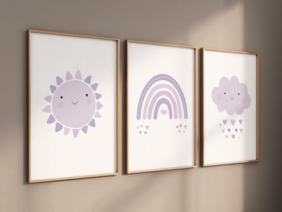 Nursery prints rainbow, Purple baby room decor, Purple sun nursery art, Nursery decor girl, sunshine nursery wall art, lavender nursery