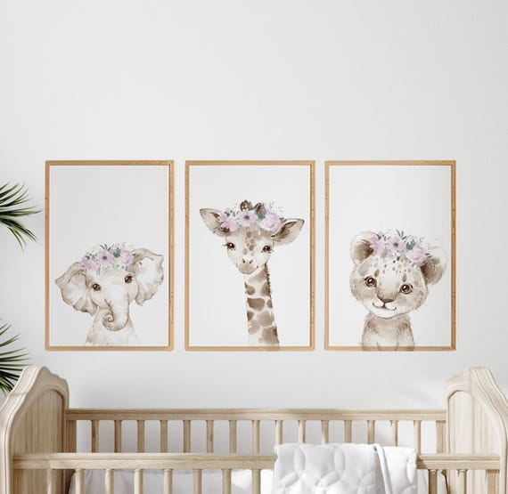 Pink Floral Safari Animal Prints: Girl Nursery Decor