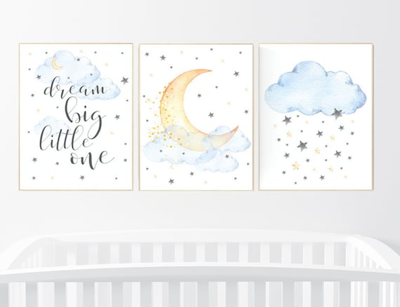 Nursery decor neutral, dream big little one, cloud nursery decor, star and moon nursery decor, moon and stars nursery gender neutral nursery