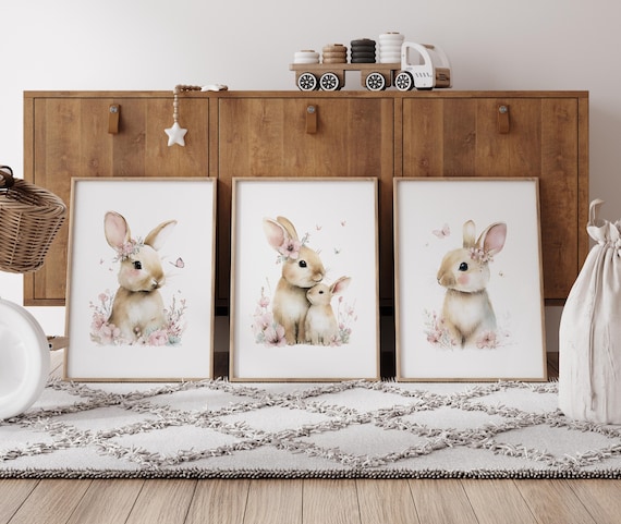 Bunny Floral Watercolor Nursery Print: Wildflower Decor