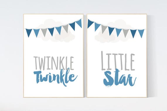 Navy nursery decor, Twinkle twinkle little star, cloud Nursery, Navy Gray, royal blue, baby boy nursery,  boys room baby shower navy nursery