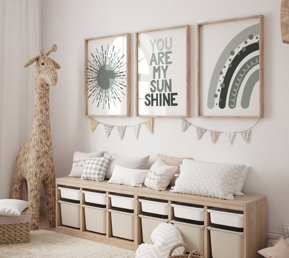 Boho Nursery, rainbow nursery, sage green nursery, you are my sunshine, Nursery decor gender neutral, neutral nursery, rainbow prints