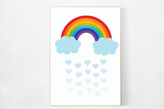 Nursery prints girl rainbow, rainbow nursery decor, gender neutral nursery decor, neutral nursery prints, cloud and raindrop, rainbow