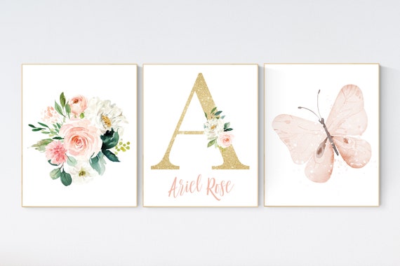 Nursery decor girl butterfly, peach, Butterfly Nursery Art, Girl Nursery Art, Butterfly Nursery Decor for Baby Girl, floral nursery