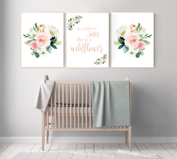 In a field of roses she is a wildflower - Blush Nursery Wall Art Print