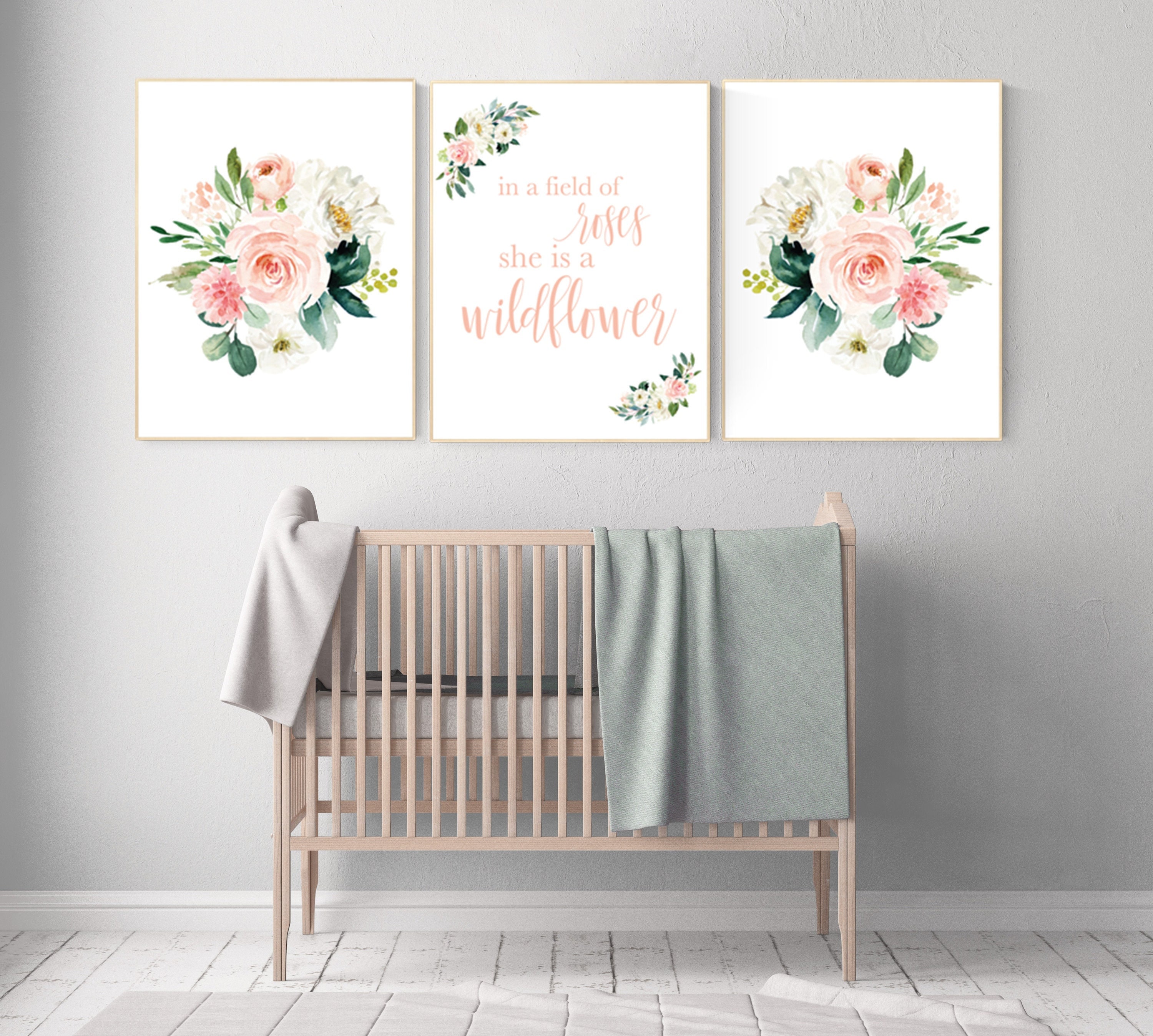In a field of roses she is a wildflower Nursery decor girl blush