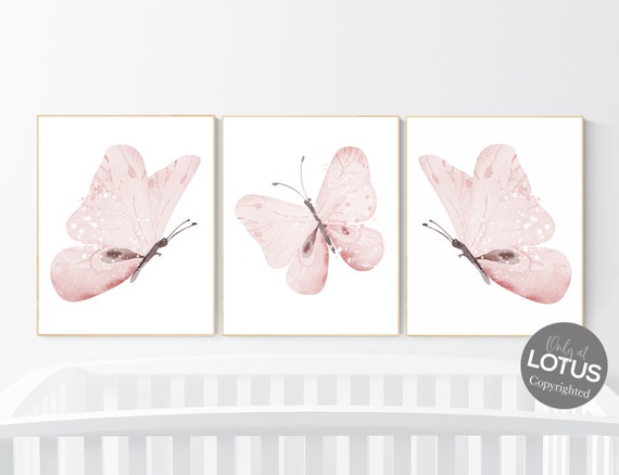 Butterfly Nursery Art: Light Pink Watercolor Prints