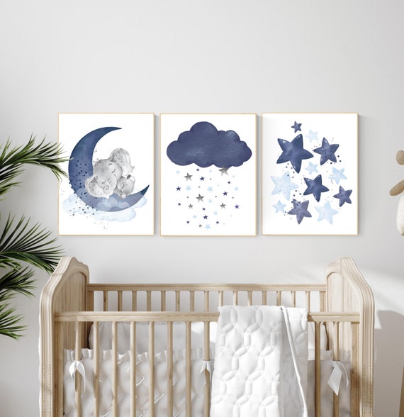Nursery decor elephant, navy blue nursery decor, navy nursery wall art, boy nursery, boys room decor, elephant nursery art, nursery prints