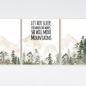 Nursery decor mountain, nursery wall art, tree nursery decor, adventure theme nursery, forest, sage green, beige, woodland animals