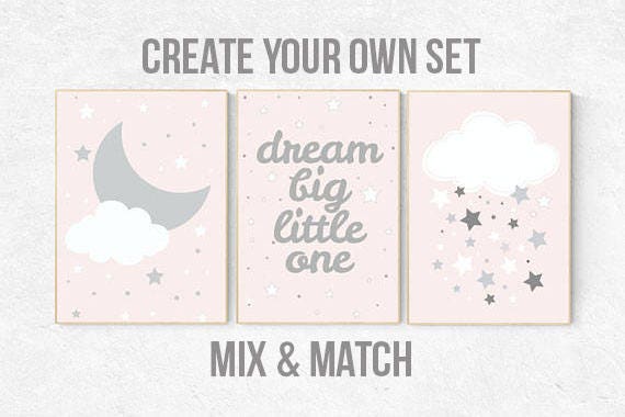 Pink Nursery Art Dream Big Little One Nursery Decor Pale Pink