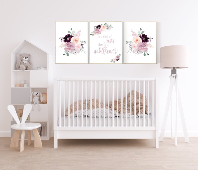 Nursery Decor Girl Purple Mauve Burgundy Floral Nursery Etsy
