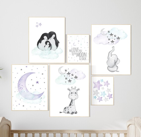 Purple mint nursery wall art, Nursery decor girl purple, purple nursery, lilac nursery print, lavender, purple teal, baby girl nursery, aqua