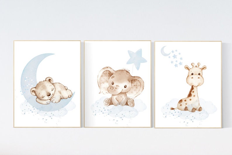 Nursery wall art animals baby room decor blue gray baby room Etsy