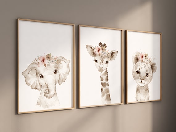 Safari nursery decor, animal prints, Safari animals, elephant nursery, Floral Nursery Prints, neutral nursery, giraffe nursery, beige