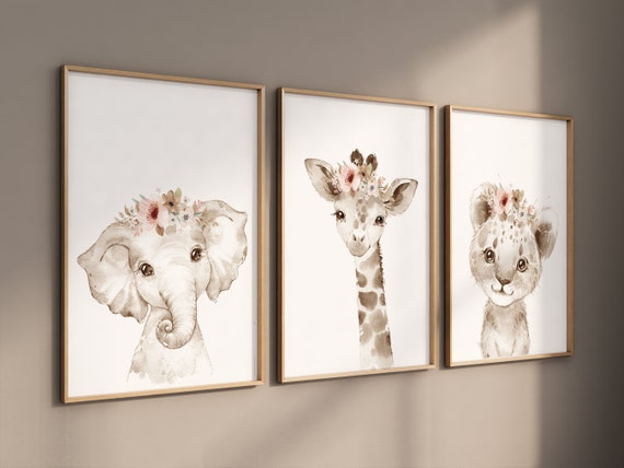 Safari nursery decor, animal prints, Safari animals, elephant nursery, Floral Nursery Prints, neutral nursery, giraffe nursery, beige