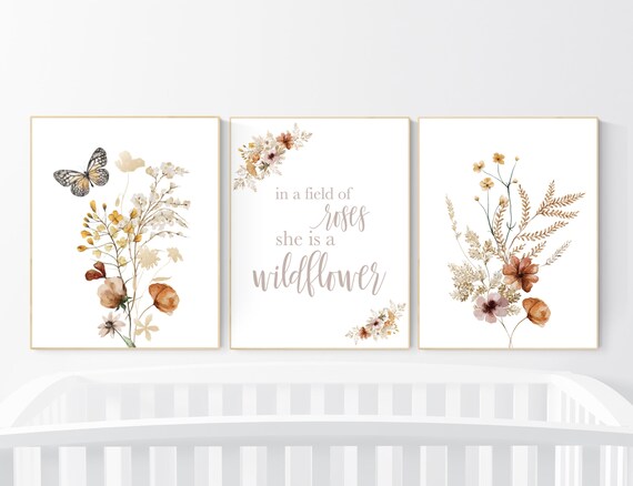 Boho Nursery, Wildflower Nursery Decor, Floral Nursery, Girl Nursery Decor, flower nursery, vintage flower nursery print, Botanical Print