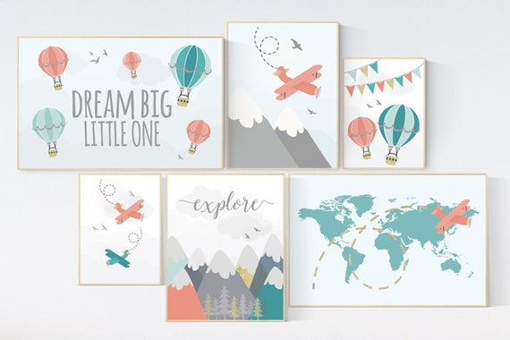 Adventure nursery decor, mountain nursery decor, nursery decor boy airplane, world map nursery, adventure awaits, woodland nursery decor