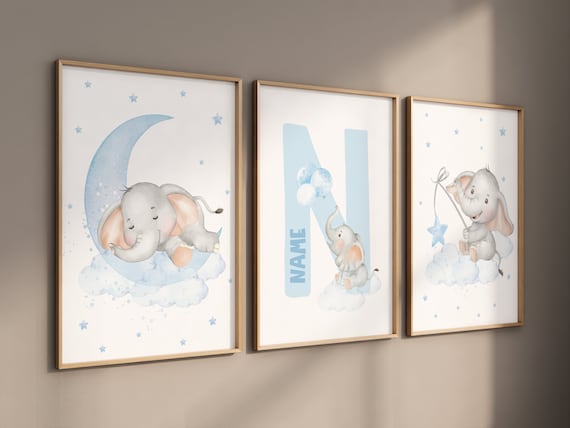 Nursery decor elephant, baby blue nursery, nursery decor boy, elephant print, boys room decor, blue nursery art, elephant wall art