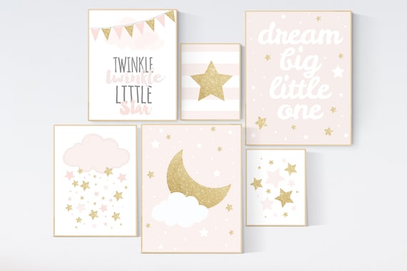 Nursery decor girl, blush pink,Nursery prints girl, blush Nursery decor, blush gold nursery wall art, blush pink, stars, moon, cloud