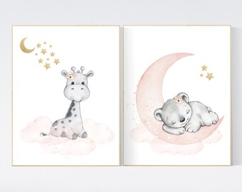 Blush Gold Animal Nursery Prints: Bear, Giraffe, Woodland Decor