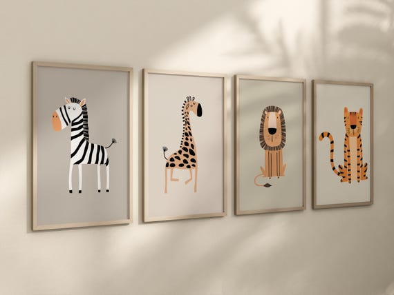 Safari Nursery Wall Prints, Boho Nursery Prints, jungle animals, earth colors, animal Nursery Decor, animal prints, neutral colors