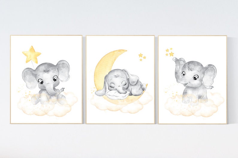 Yellow Nursery Wall Art Nursery Wall Art Elephant Moon and Etsy