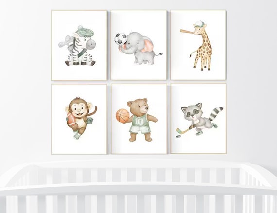 Sports nursery decor, Baby Animals Sport, Baby boy sports nursery, Safari nursery decor, football nursery, baseball nursery, golf nursery